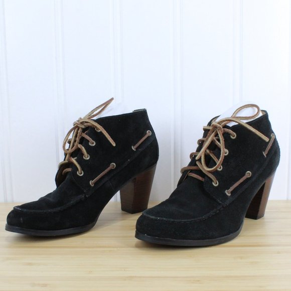 Sebago Ashton 360 Moc Black Suede Lace-up Ankle Heeled Booties Size 11 M - Picture 3 of 9